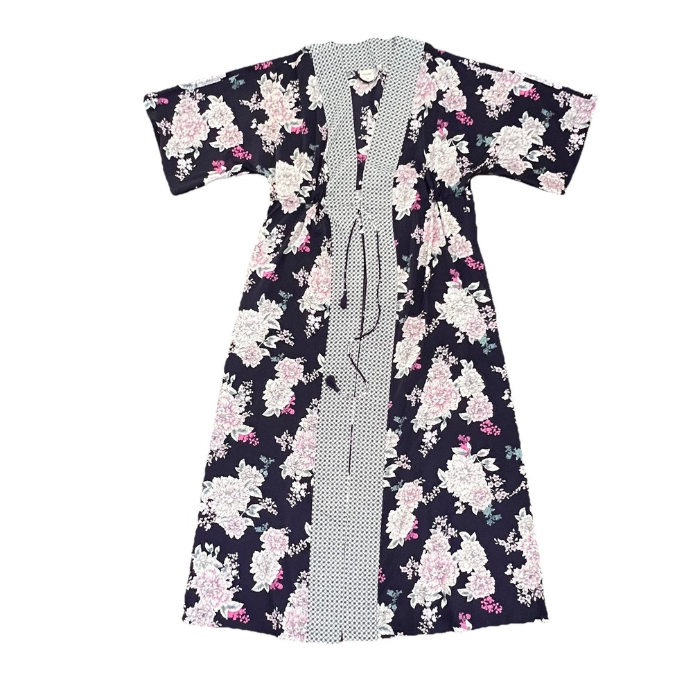 Soma Satin Kimono Long Robe Floral Garden Party Soiree S/M‎ Short Sleeve Boho